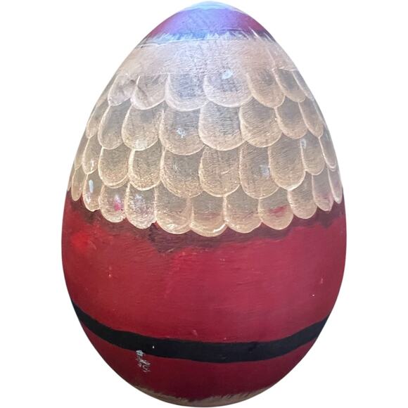 Vintage 80s Hand Painted Wooden Santa Claus Egg Folk Art Christmas - Picture 3 of 7